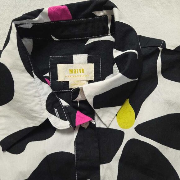 XS Maeve x Anthropologie The Bettina tiered shirt dress in Black & White floral - Picture 7 of 13